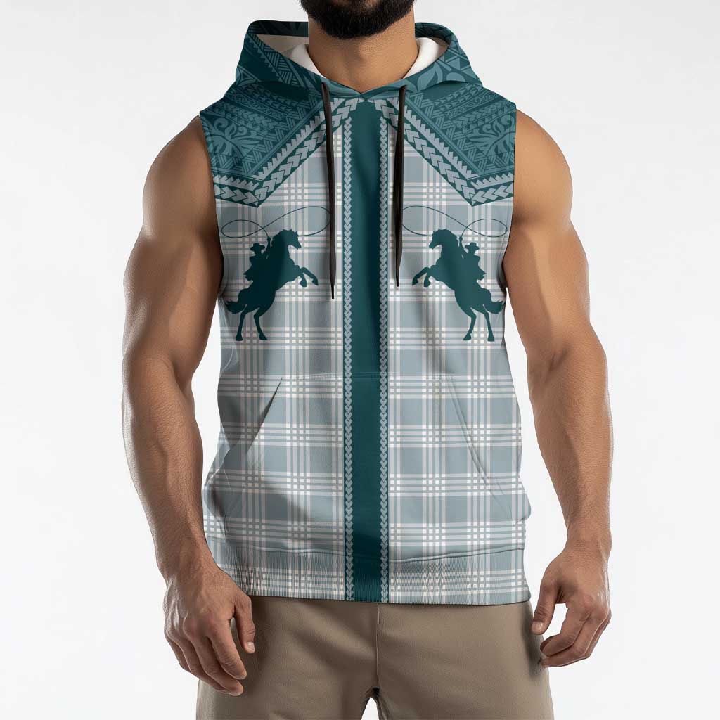 Aloha Hawaii Cowboys Paniolo Sleeveless Hoodie Teal Palaka - Polynesian Pride