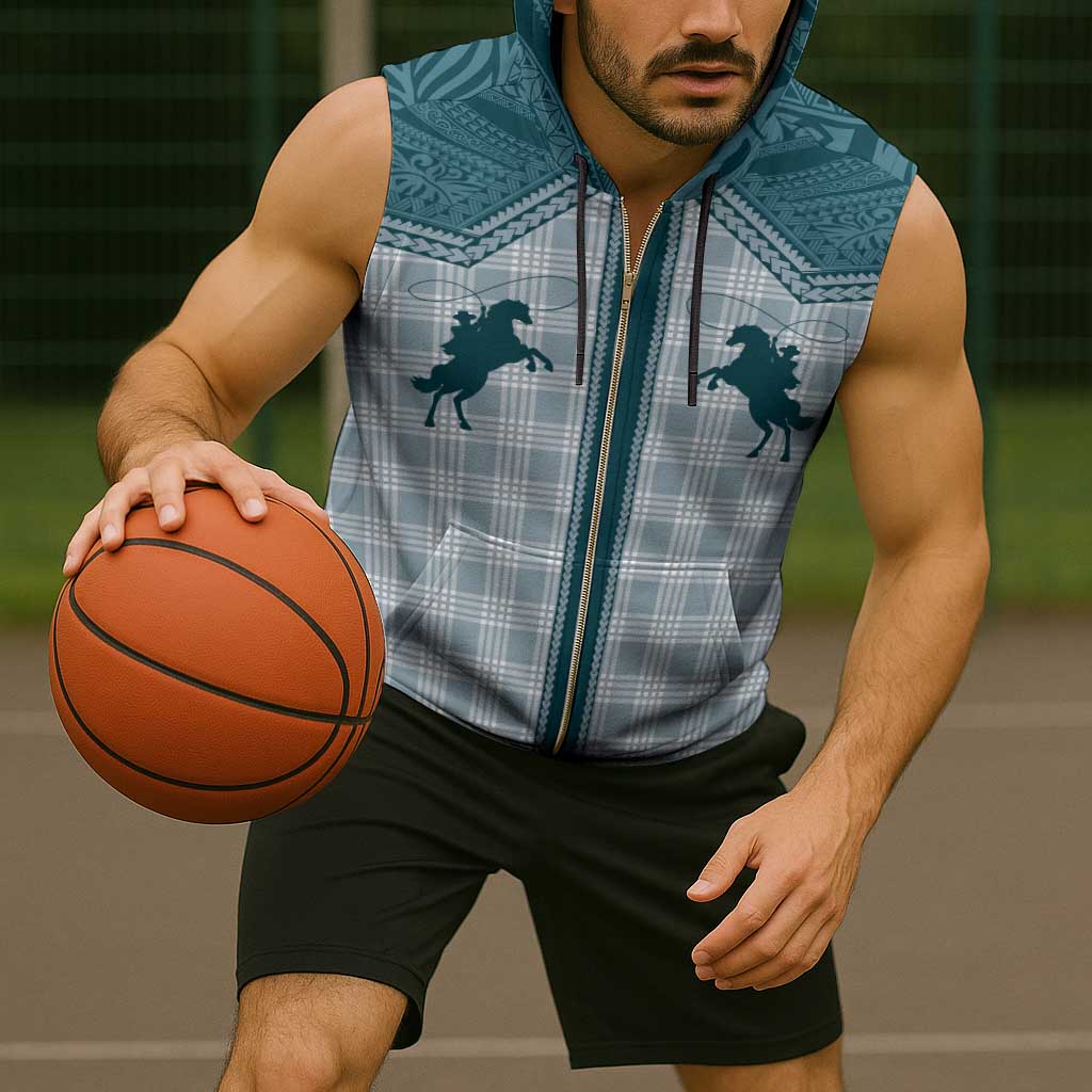 Aloha Hawaii Cowboys Paniolo Sleeveless Zip Hoodie Teal Palaka - Polynesian Pride