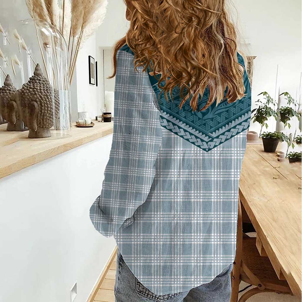 Aloha Hawaii Cowboys Paniolo Women Casual Shirt Teal Palaka - Polynesian Pride