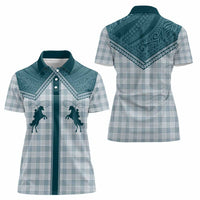 Aloha Hawaii Cowboys Paniolo Women Polo Shirt Teal Palaka - Polynesian Pride