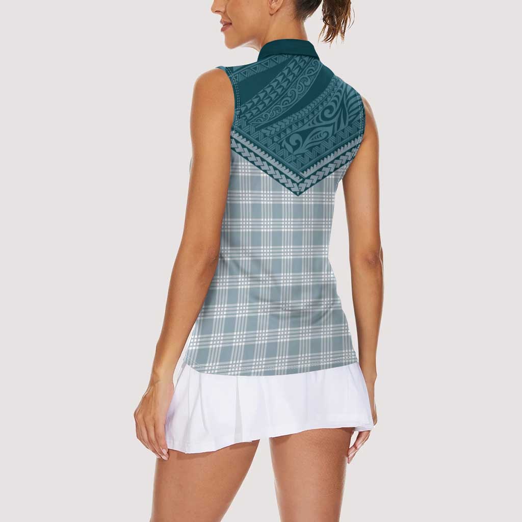 Aloha Hawaii Cowboys Paniolo Women Sleeveless Polo Shirt Teal Palaka - Polynesian Pride