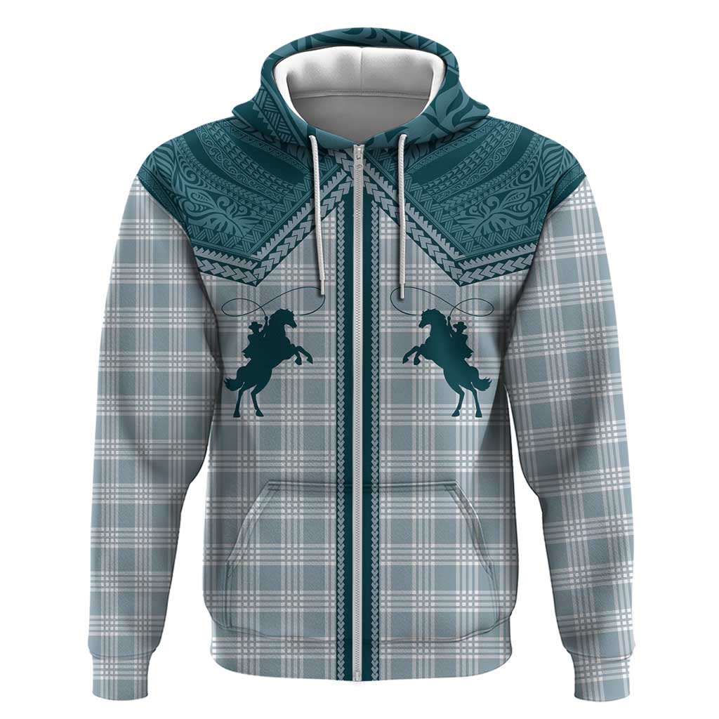 Aloha Hawaii Cowboys Paniolo Zip Hoodie Teal Palaka - Polynesian Pride