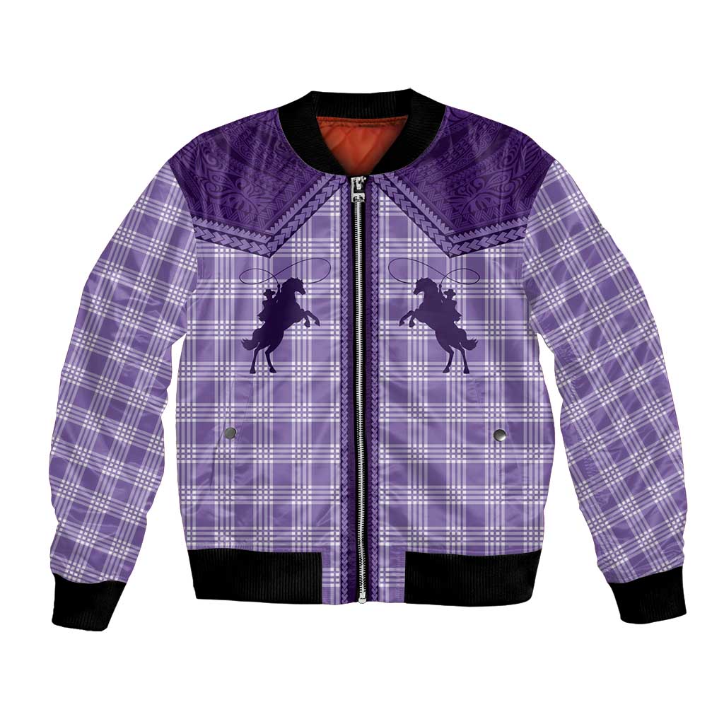 Aloha Hawaii Cowboys Paniolo Bomber Jacket Violet Palaka LT7 Unisex Purple - Polynesian Pride