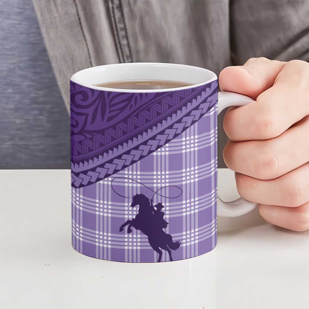 Aloha Hawaii Cowboys Paniolo Ceramic Mug Violet Palaka - Polynesian Pride