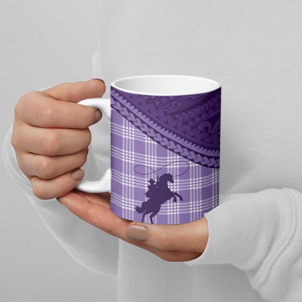 Aloha Hawaii Cowboys Paniolo Ceramic Mug Violet Palaka - Polynesian Pride