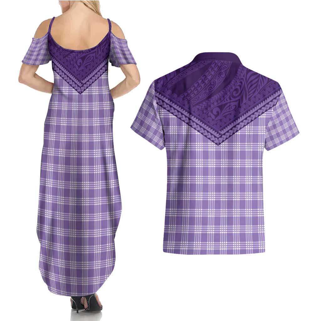 Aloha Hawaii Cowboys Paniolo Couples Matching Summer Maxi Dress and Hawaiian Shirt Violet Palaka - Polynesian Pride