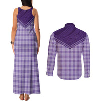 Aloha Hawaii Cowboys Paniolo Couples Matching Tank Maxi Dress and Long Sleeve Button Shirt Violet Palaka - Polynesian Pride