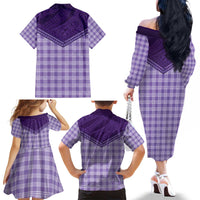 Aloha Hawaii Cowboys Paniolo Family Matching Off The Shoulder Long Sleeve Dress and Hawaiian Shirt Violet Palaka - Polynesian Pride