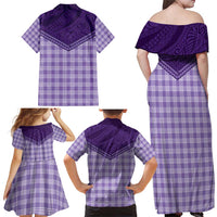 Aloha Hawaii Cowboys Paniolo Family Matching Off Shoulder Maxi Dress and Hawaiian Shirt Violet Palaka - Polynesian Pride