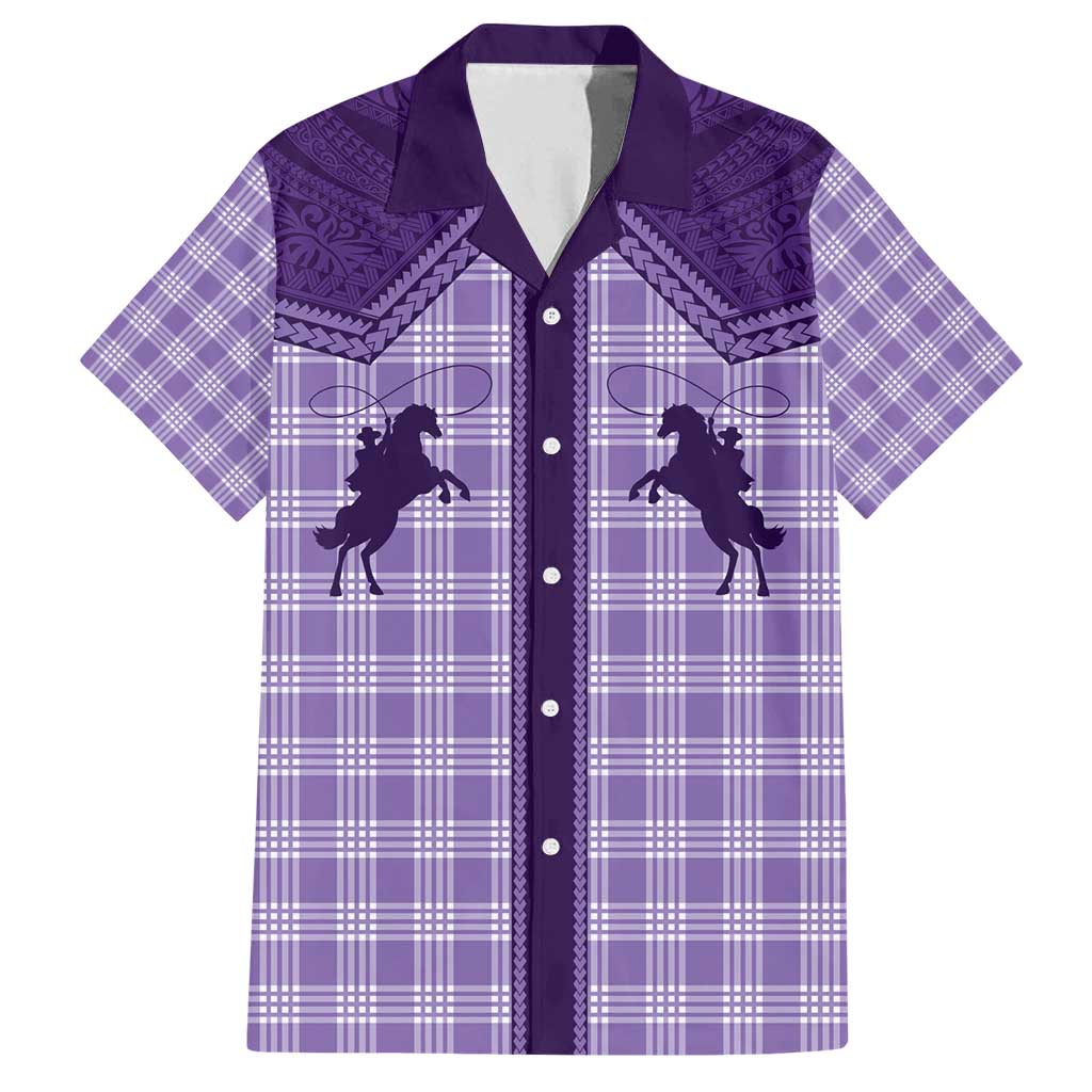 Aloha Hawaii Cowboys Paniolo Family Matching Off Shoulder Short Dress and Hawaiian Shirt Violet Palaka - Polynesian Pride