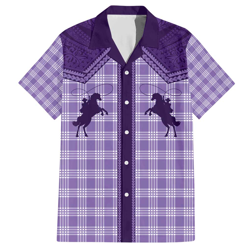 Aloha Hawaii Cowboys Paniolo Family Matching Short Sleeve Bodycon Dress and Hawaiian Shirt Violet Palaka - Polynesian Pride