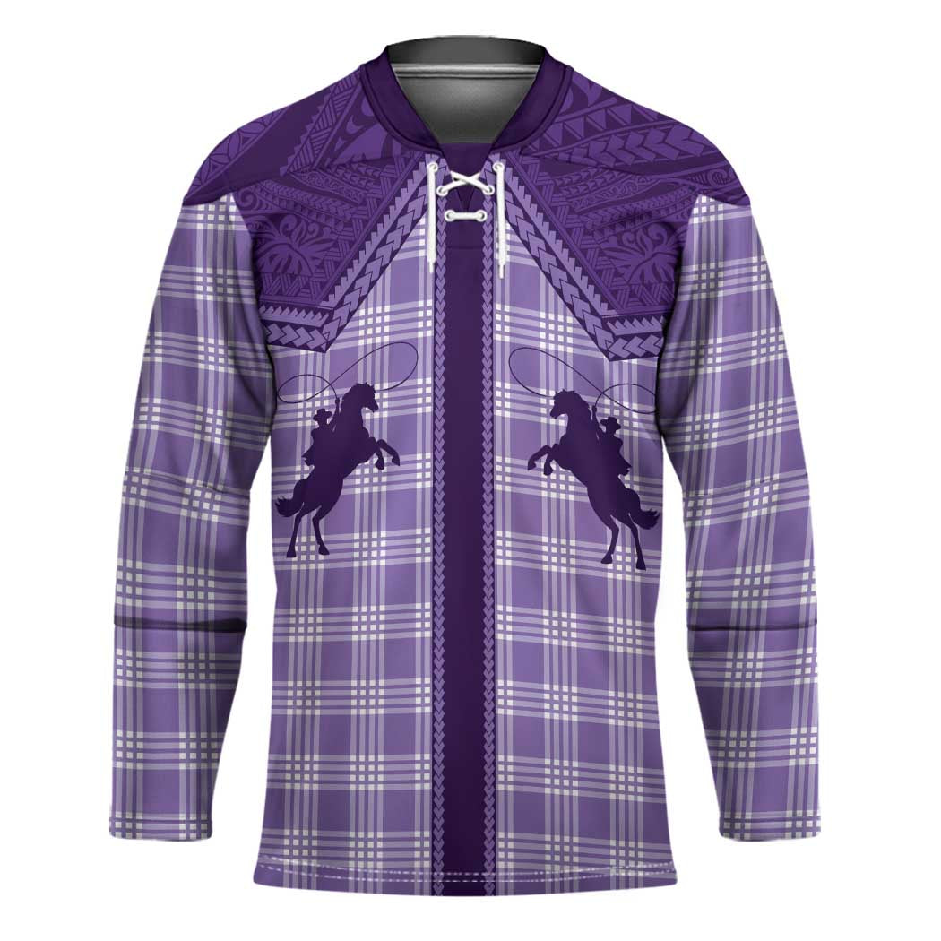 Aloha Hawaii Cowboys Paniolo Hockey Jersey Violet Palaka - Polynesian Pride