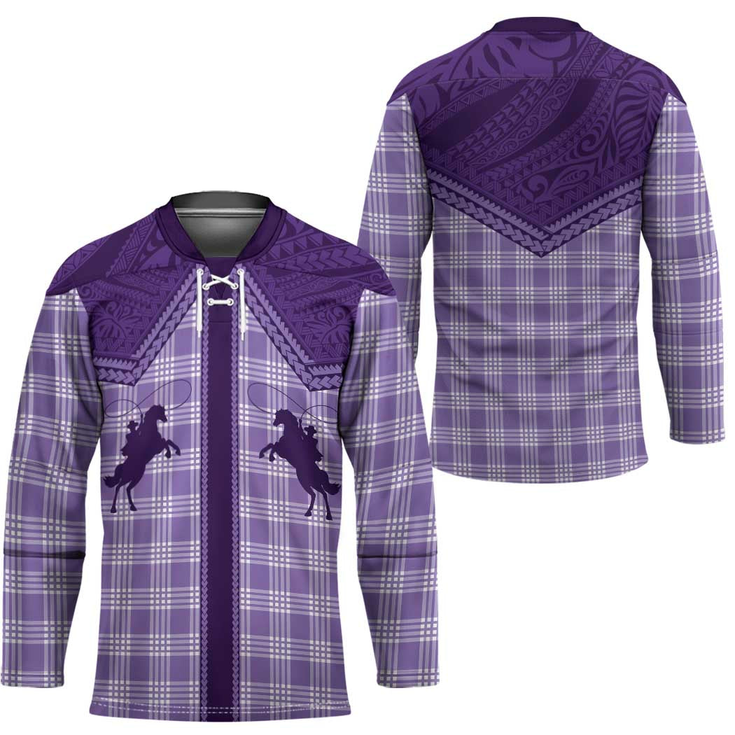 Aloha Hawaii Cowboys Paniolo Hockey Jersey Violet Palaka - Polynesian Pride