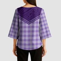 Aloha Hawaii Cowboys Paniolo Kimono Sleeve Blouse Violet Palaka - Polynesian Pride