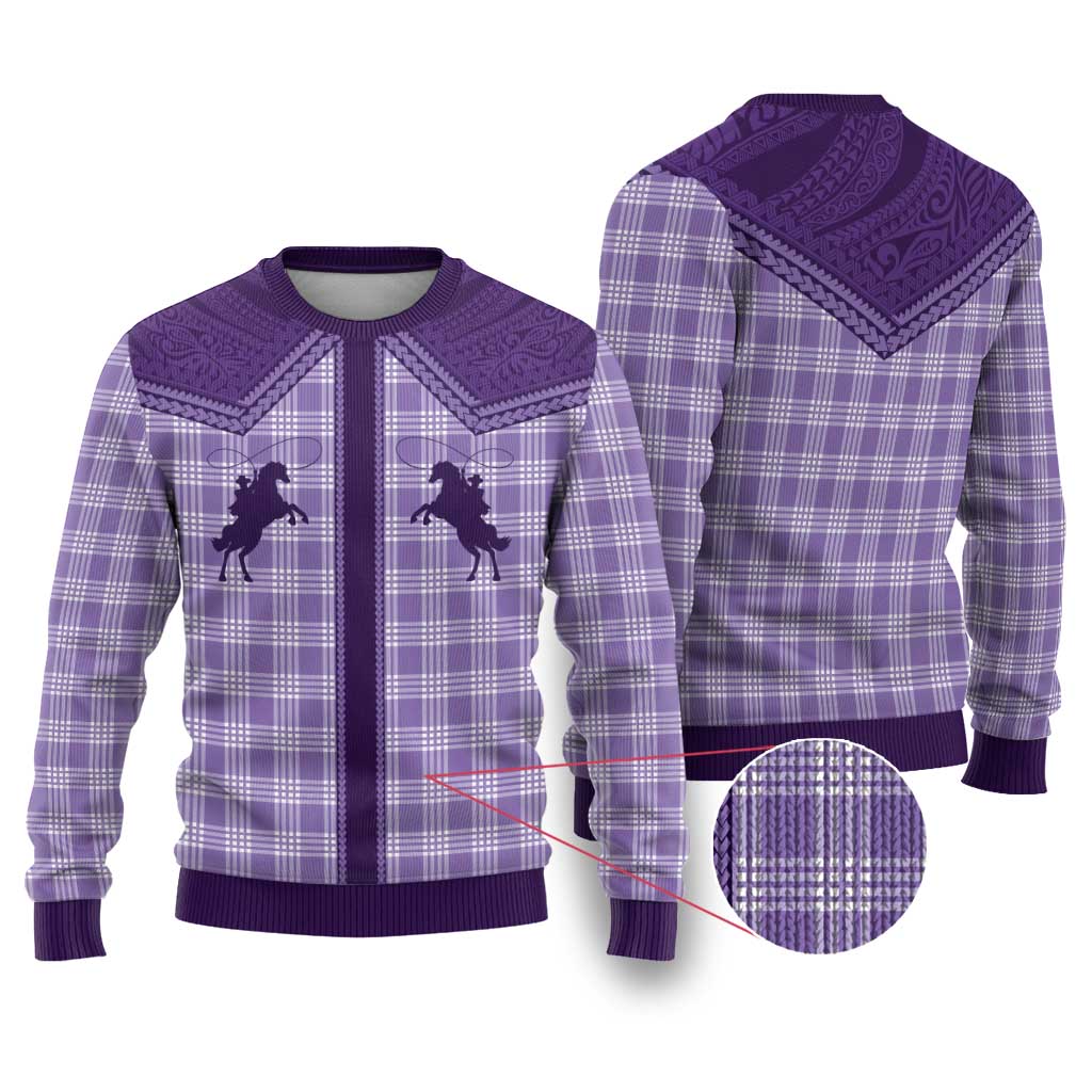 Aloha Hawaii Cowboys Paniolo Ugly Christmas Sweater Violet Palaka - Polynesian Pride