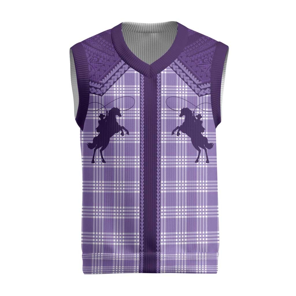 Aloha Hawaii Cowboys Paniolo Christmas Knitted V-Neck Vest Violet Palaka - Polynesian Pride