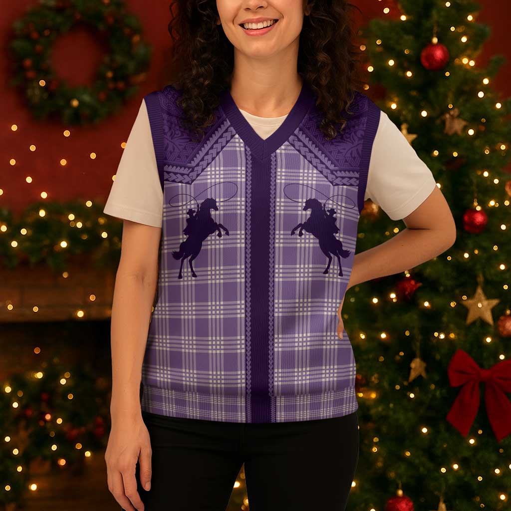 Aloha Hawaii Cowboys Paniolo Christmas Knitted V-Neck Vest Violet Palaka - Polynesian Pride