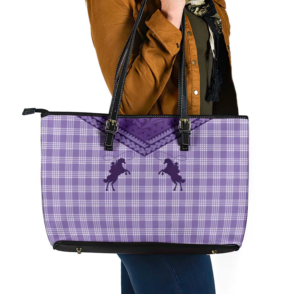Aloha Hawaii Cowboys Paniolo Leather Tote Bag Violet Palaka - Polynesian Pride