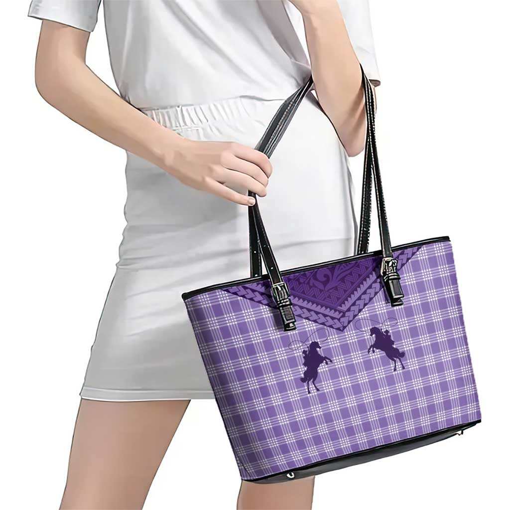 Aloha Hawaii Cowboys Paniolo Leather Tote Bag Violet Palaka - Polynesian Pride