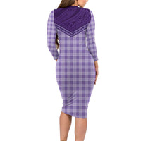 Aloha Hawaii Cowboys Paniolo Long Sleeve Bodycon Dress Violet Palaka - Polynesian Pride