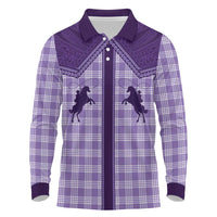 Aloha Hawaii Cowboys Paniolo Long Sleeve Polo Shirt Violet Palaka - Polynesian Pride