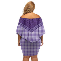 Aloha Hawaii Cowboys Paniolo Off Shoulder Short Dress Violet Palaka - Polynesian Pride