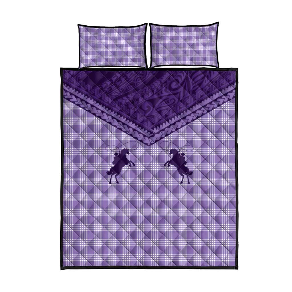 Aloha Hawaii Cowboys Paniolo Quilt Bed Set Violet Palaka - Polynesian Pride