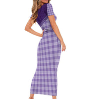 Aloha Hawaii Cowboys Paniolo Short Sleeve Bodycon Dress Violet Palaka - Polynesian Pride