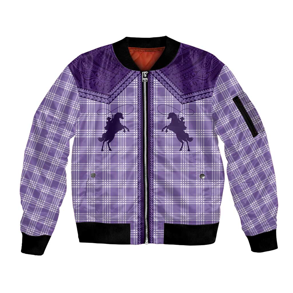 Aloha Hawaii Cowboys Paniolo Sleeve Zip Bomber Jacket Violet Palaka - Polynesian Pride