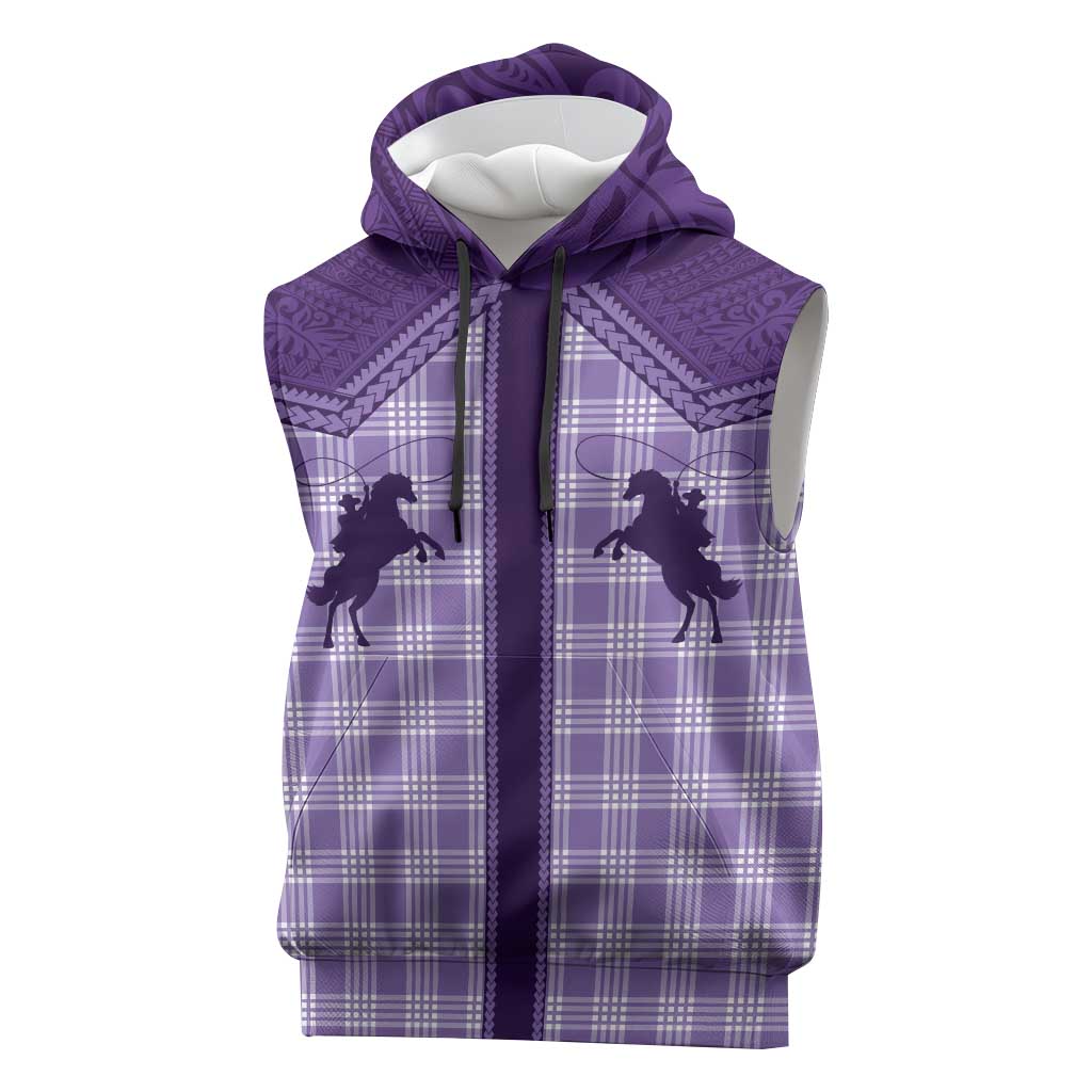 Aloha Hawaii Cowboys Paniolo Sleeveless Hoodie Violet Palaka - Polynesian Pride