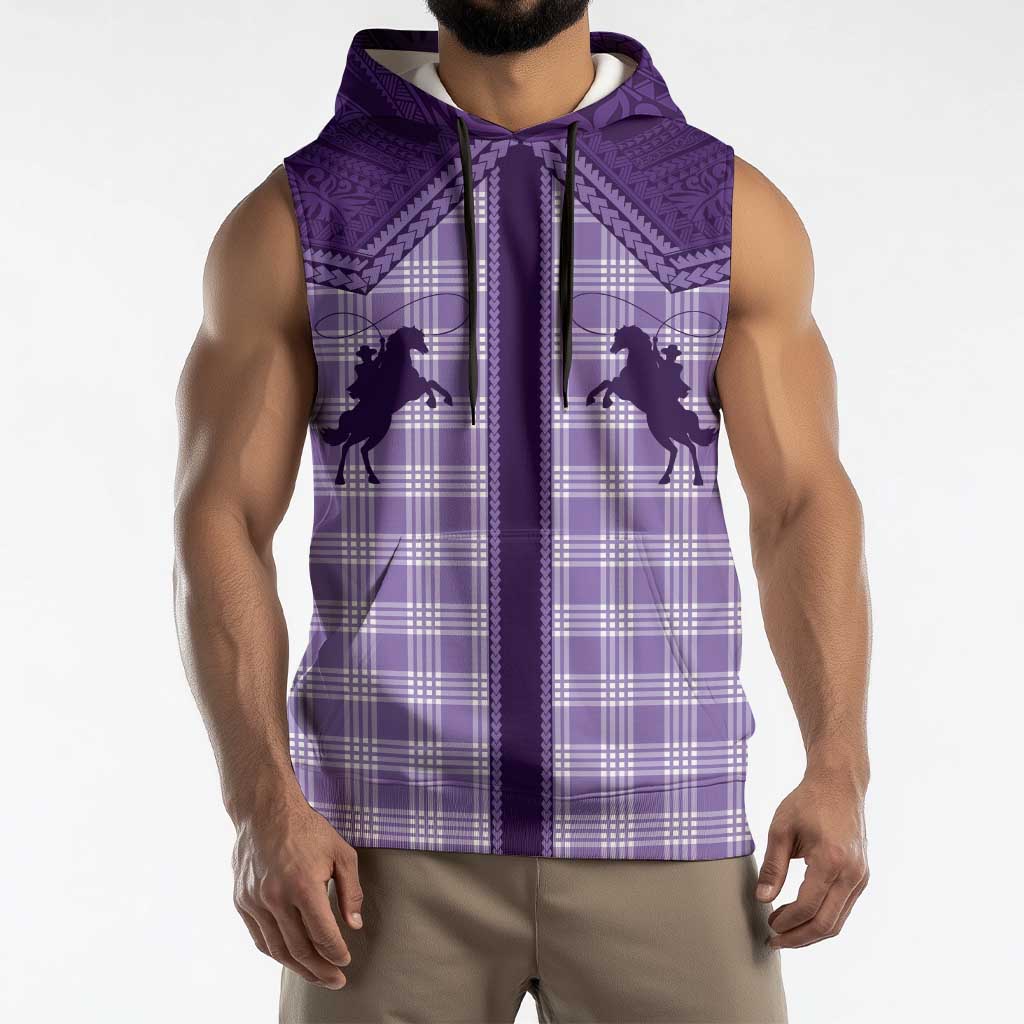 Aloha Hawaii Cowboys Paniolo Sleeveless Hoodie Violet Palaka - Polynesian Pride