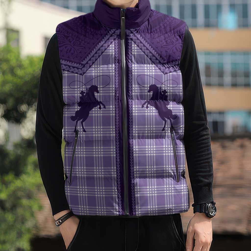 Aloha Hawaii Cowboys Paniolo Sleeveless Puffer Jacket Violet Palaka - Polynesian Pride