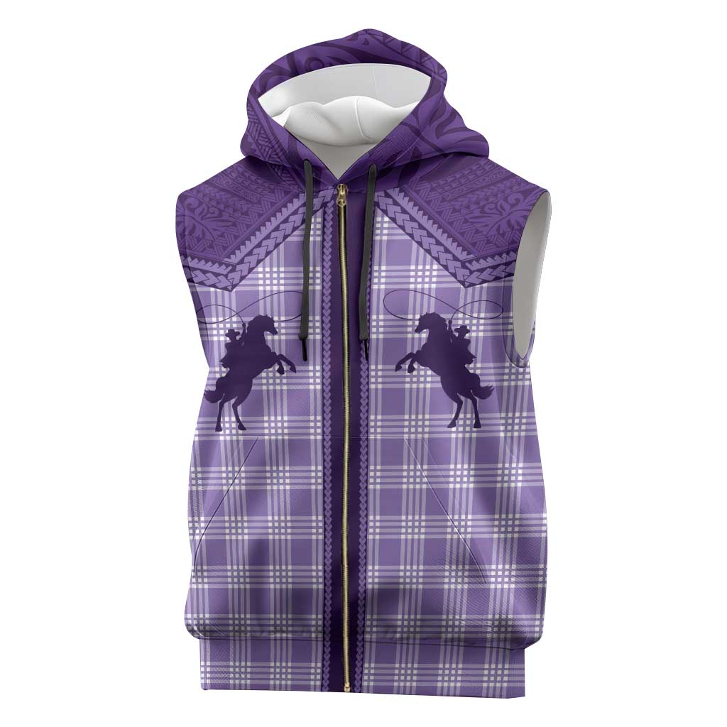 Aloha Hawaii Cowboys Paniolo Sleeveless Zip Hoodie Violet Palaka - Polynesian Pride