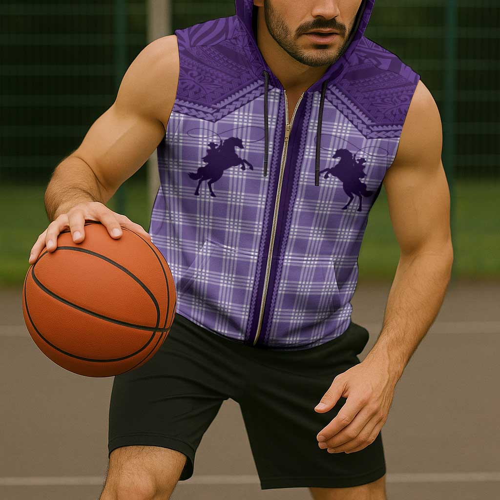 Aloha Hawaii Cowboys Paniolo Sleeveless Zip Hoodie Violet Palaka - Polynesian Pride