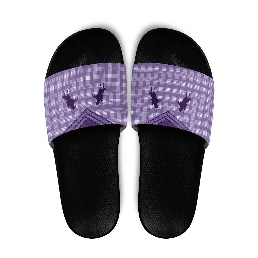 Aloha Hawaii Cowboys Paniolo Slide Sandals Violet Palaka - Polynesian Pride