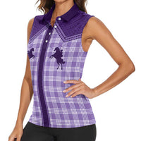 Aloha Hawaii Cowboys Paniolo Women Sleeveless Polo Shirt Violet Palaka - Polynesian Pride