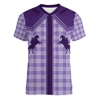 Aloha Hawaii Cowboys Paniolo Women V-Neck T-Shirt Violet Palaka - Polynesian Pride