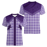 Aloha Hawaii Cowboys Paniolo Women V-Neck T-Shirt Violet Palaka - Polynesian Pride