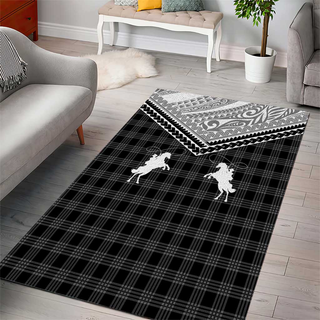 Aloha Hawaii Cowboys Paniolo Area Rug Black Palaka - Polynesian Pride