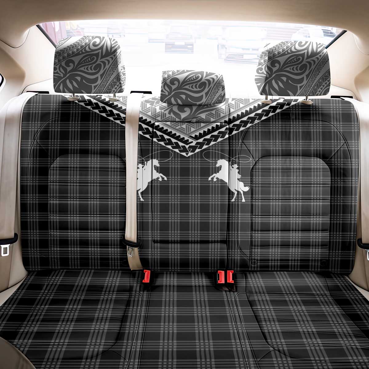 Aloha Hawaii Cowboys Paniolo Back Car Seat Cover Black Palaka - Polynesian Pride