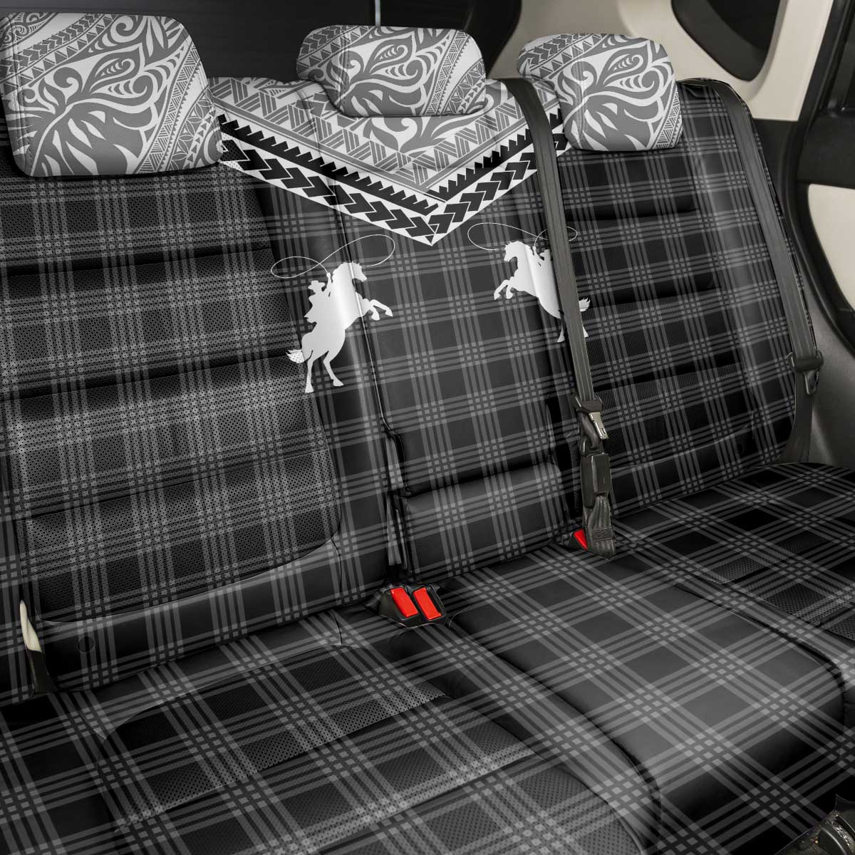Aloha Hawaii Cowboys Paniolo Back Car Seat Cover Black Palaka - Polynesian Pride