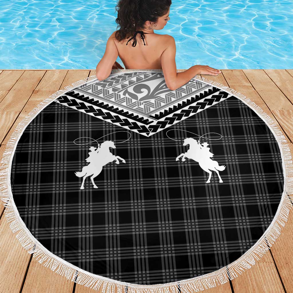 Aloha Hawaii Cowboys Paniolo Beach Blanket Black Palaka LT7 - Polynesian Pride