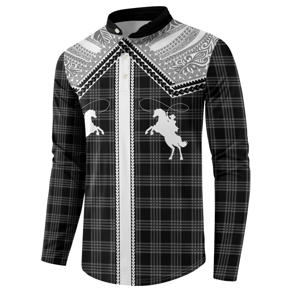 Aloha Hawaii Cowboys Paniolo Button Sweatshirt Black Palaka - Polynesian Pride