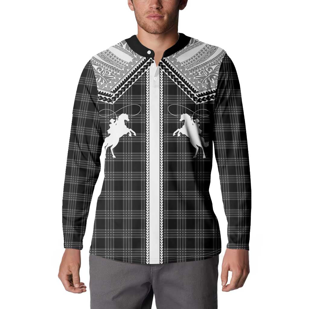 Aloha Hawaii Cowboys Paniolo Button Sweatshirt Black Palaka - Polynesian Pride