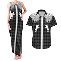 Aloha Hawaii Cowboys Paniolo Couples Matching Tank Maxi Dress and Hawaiian Shirt Black Palaka - Polynesian Pride