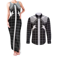 Aloha Hawaii Cowboys Paniolo Couples Matching Tank Maxi Dress and Long Sleeve Button Shirt Black Palaka - Polynesian Pride