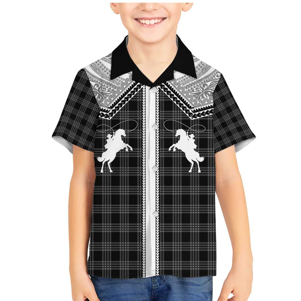 Aloha Hawaii Cowboys Paniolo Family Matching Mermaid Dress and Hawaiian Shirt Black Palaka - Polynesian Pride