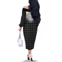 Aloha Hawaii Cowboys Paniolo Family Matching Off The Shoulder Long Sleeve Dress and Hawaiian Shirt Black Palaka - Polynesian Pride