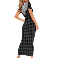 Aloha Hawaii Cowboys Paniolo Family Matching Short Sleeve Bodycon Dress and Hawaiian Shirt Black Palaka - Polynesian Pride