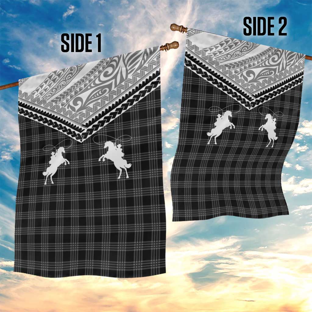 Aloha Hawaii Cowboys Paniolo Garden Flag Black Palaka - Polynesian Pride